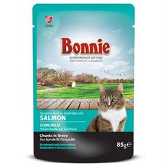 Bonnie Sos İçinde Et Parçacıklı Somonlu Kedi Yaş Maması 85 Gr