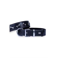 Doggie  Metal Kemik Süslü Deri Boyun Tasma Medium Siyah