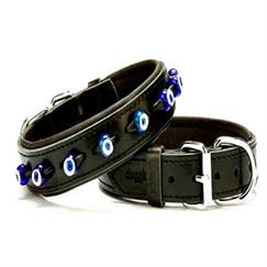 Doggie Comfort Nazar Boncuklu Deri Boyun Tasmas Large Siyah