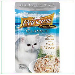 Princess Classic Gold Pouch Tavuklu Ton Balıklı İstiridyeli ve Pirinçli Yetişkin Kedi Konservesi 70 Gr