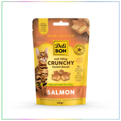 Delibon Cruncy İçi Dolgulu Kedi Ödül Bisküvisi Somonlu 60gr