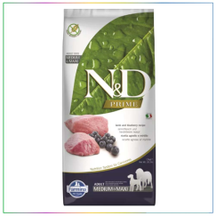 N&D Prime Kuzu Etli ve Yaban Mersinli Orta ve Büyük Tahılsız Yetişkin Köpek Maması 12 Kg