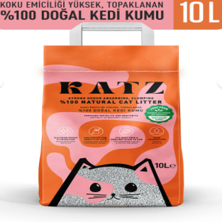 KATZ Doğal Sepiyolit & Bentonit Topaklanan Kedi Kumu 10L  Yüksek Koku Tutma, Tozsuz, Parfümsüz