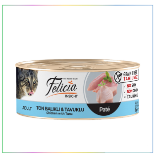 Yeni Felicia Tahılsız 85gr Ton Balıklı-Tavuklu Kıyılmış Kedi Maması