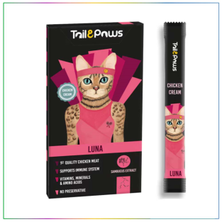 Tail & Paws LUNA Tavuklu ve Multivitaminli Şekersiz Sıvı Kedi Ödül Maması 15gr (5'li)