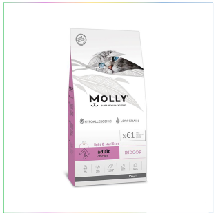 Molly Indoor Düşük Tahıllı Tavuklu Light Kısırlaştırılmış Kedi Maması 15 Kg