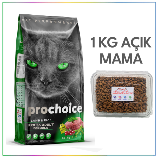 Prochoice Pro 36 Kuzulu & Pirinçli Yetişkin Kedi Maması 1 Kg Açık Mama