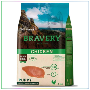 Bravery Puppy Medium/Large Tavuklu Tahılsız Yavru Köpek Maması 4 Kg