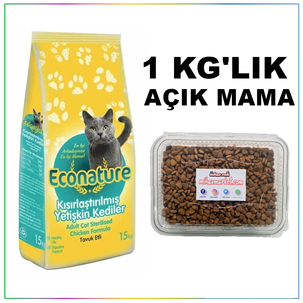 Econature Tavuklu Kısırlaştırılmış Kedi Maması 1Kg Açık Kedi Maması